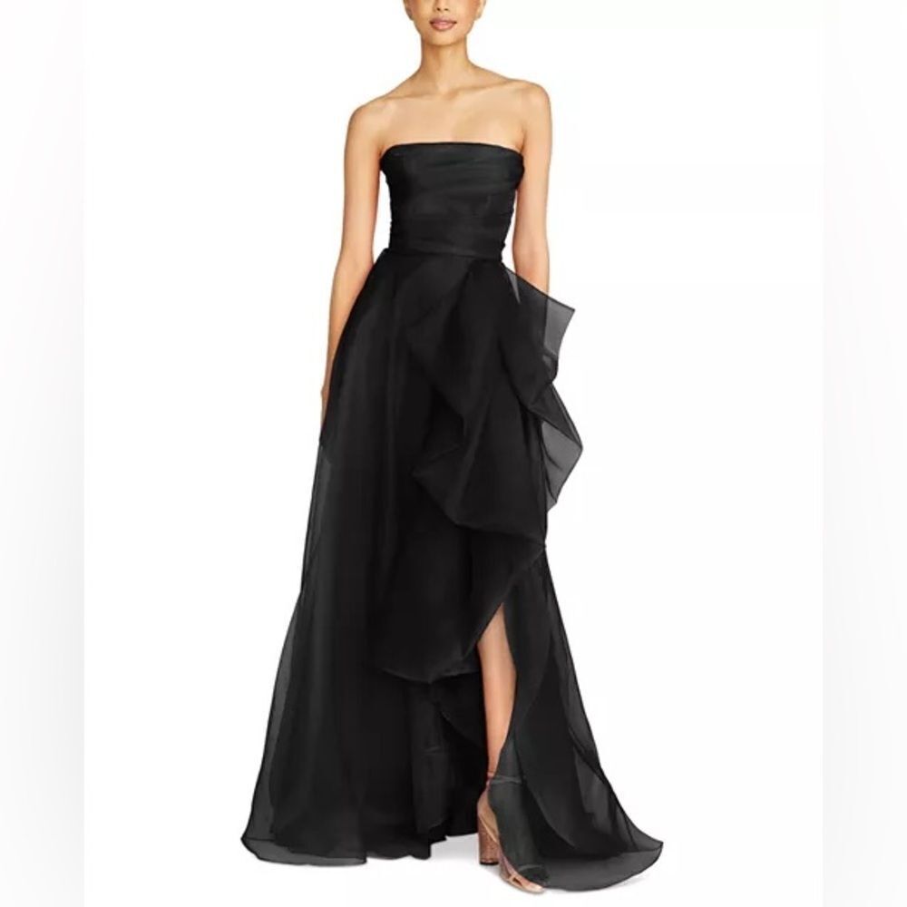 Theia Size 4 Black Teresa Draped Maxi Dress Gown